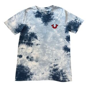 True Religion T-Shirt Mens XS Blue Tie Dye Buddha Logo Crew Neck